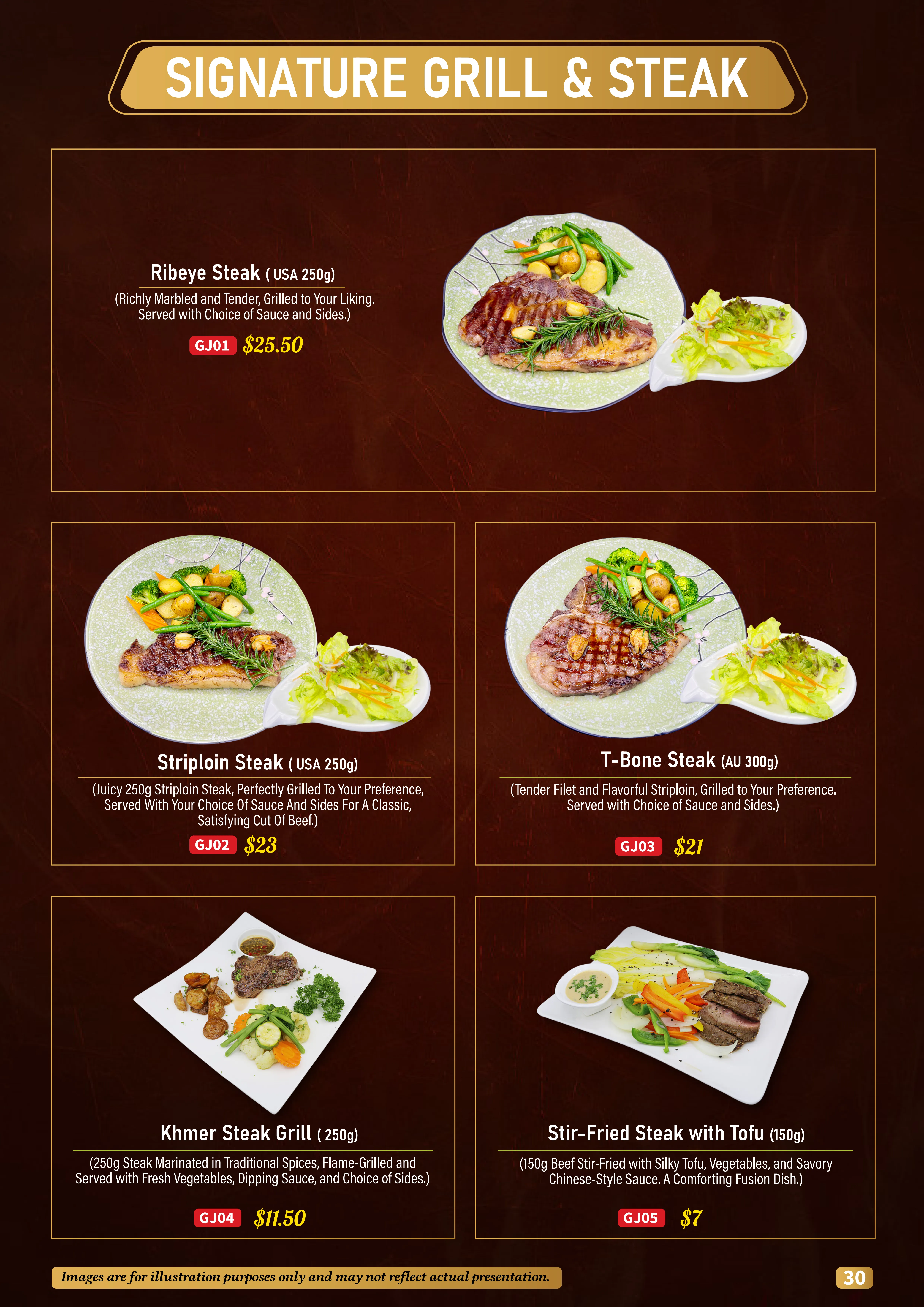 Steak Selection Menu